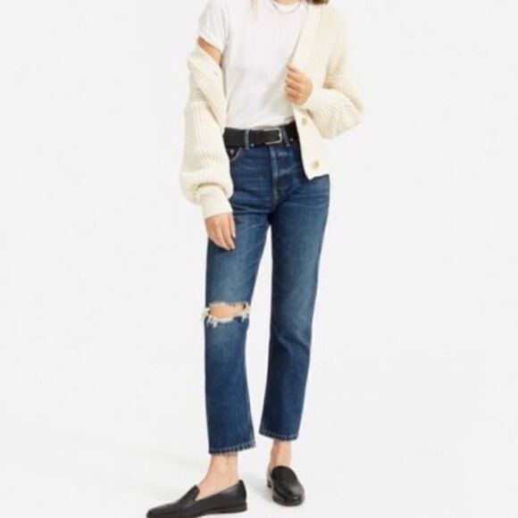 Everlane The Cheeky Ripped Knee Jean Mid Wash Distressed Cropped - Picture 2 of 8